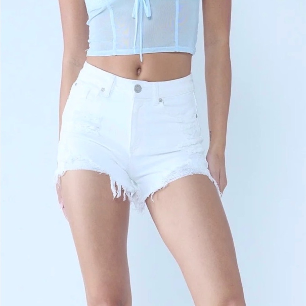 Kendall + Kylie High Waist Distressed Ripped Denim Shorts